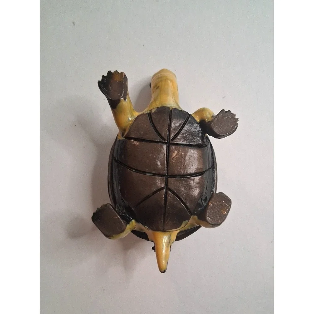 Metal Brass Enameled Turtle Trinket Box with Rhinestones Hinged Shell Lid Nice!